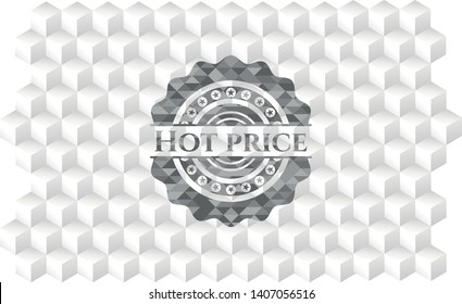 Hot Price grey emblem. Vintage with geometric cube white background