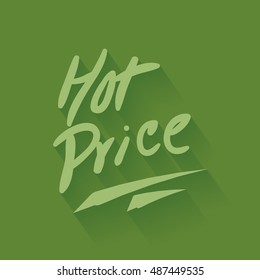 hot price hand written text in green color backdrop