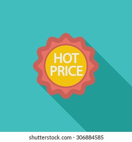 Hot Price icon. Flat vector related icon with long shadow for web and mobile applications. It can be used as - logo, pictogram, icon, infographic element. Vector Illustration.
