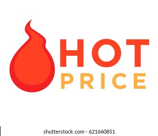 Hot price logo with burning fire element isolated on white