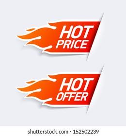 Hot Price And Hot Offer Labels. Vector.