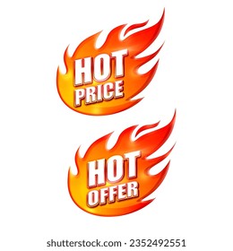 Hot Price and Hot Offer labels. Vector. isolated on white background