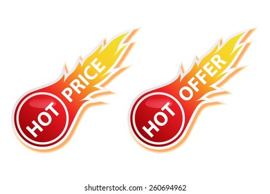 Hot Price and Hot Offer Stickers - Vector