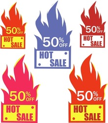 Hot Price Promotion Labels With Fire Flames For Sale Offer, Vector Badges. Discount Promo Or Special Deal For Hot Price, Shop Labels And Stickers With Red Yellow Burning Fire Flames For Store Signs