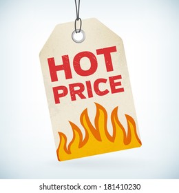 HOT price realistic paper vector tag. isolated from background. layered.