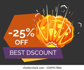 Hot price, reduction of cost promotional banner with explosion. Discount with star symbolizing rate. Discount in store on black friday. Sale proposal from shops and stores for shoppers, vector in flat
