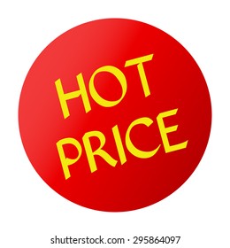 Hot price signs. Hot button. Use for advertising product or service. Hot Price label or sticker. Sale tag. Red icon on white background. Effect gold text.  Icon for special offer. Vector illustration