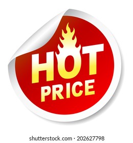 Hot price sticker badge with flame, on white background