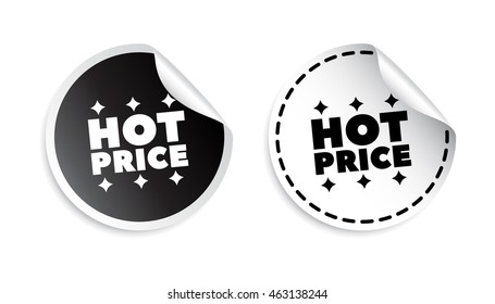 Hot price sticker. Black and white vector illustration.