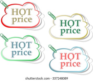 Hot price stickers label tag set with clip vector illustration