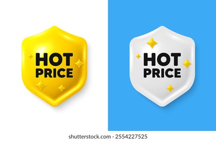 Hot Price tag. Shield 3d icon banner with text box. Special offer Sale sign. Advertising Discounts symbol. Hot price chat protect message. Shield speech bubble banner. Vector