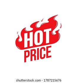 Hot Price vector icon. Flat promotion fire banner, price tag, hot price, sale, offer, deal. Isolated on a white background