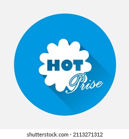 Icono de vector de precio caliente sobre fondo azul. Imagen plana con sombra larga.