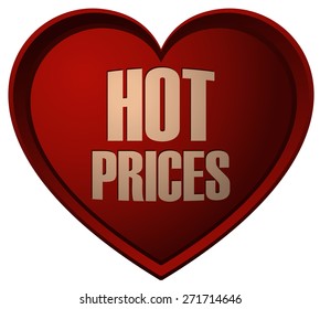 Hot Prices Retro Heart Shaped Sticker, Vector Illustration.