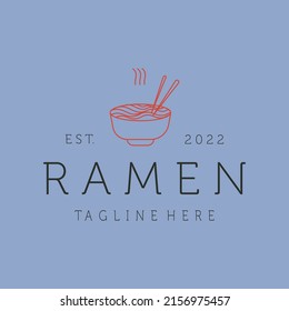 hot ramen in bowl and chopstick line art logo vector symbol illustration design