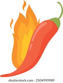 Hot red chili icon. Spicy cartoon pepper isolated on white background