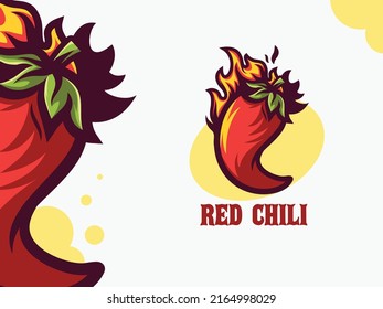 Hot Red Chili Pepper With Burning Flames Mascot Illustration Logo