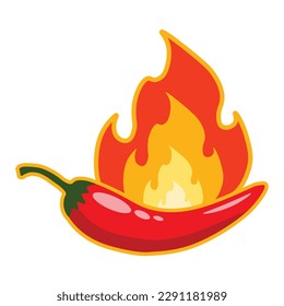 Pimienta picante roja con fuego quemado. Pimienta roja con fuego aislado sobre fondo blanco, vector de alta calidad. Ilustración de pimienta picante de comida en estilo plano.