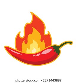 Pimienta picante roja con fuego quemado. Pimienta roja con fuego aislado sobre fondo blanco, vector de alta calidad. Ilustración de pimienta picante de comida en estilo plano.