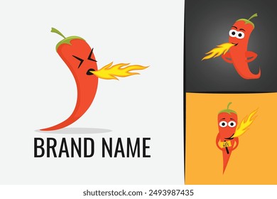 Hot red chili pepper with burning flames. Spicy red chili mascot cartoon character pepper