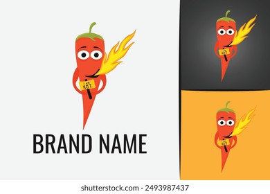 Hot red chili pepper with burning flames. Spicy red chili mascot cartoon character pepper