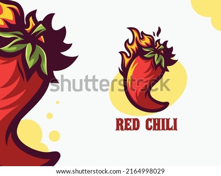 Hot red chili pepper with burning flames mascot illustration logo