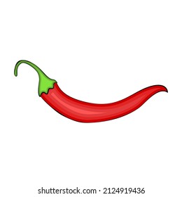 Hot red chili pepper. Cartoon style pod of pepper for spice package design, cooking book decoration. Isolated on white background. Vector illustration.