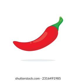 Hot red chili pepper design in flat cartoon style isolated on white background. Hot chili icon. Vector illustration. Capsicum annum l.