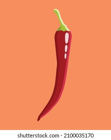 Hot red chili pepper. Red pepper isolated on orange background, high quality vector. Illustration of food hot chilli pepper in flat minimalism style.