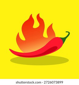 Vetor de pimenta vermelha quente com chamas de fogo em um estilo de desenho animado minimalista plano, simbolizando calor picante e sabor ardente, isolado no branco, adequado para alimentos, cozinhar, molho e design de condimentos.