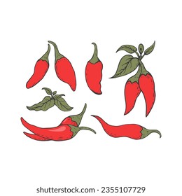 Hot red chili pepper vintage retro hand drawn vector illustration