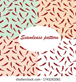 Hot red chili peppers seamless patterns set. Vector stock illustration on color background. Trendy flat illustration style. Great for textiles, paper and other surfaces.	