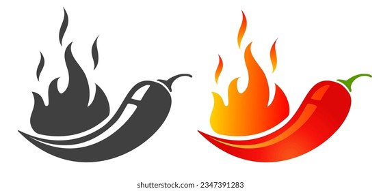 Hot red chilli pepper with fire. Vector emblems jalapeno or chilli peppers. Chili pepper.