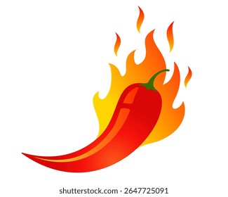 pimenta vermelha quente com fogo. Jalapeno emblema vetorial ou pimentão para comida tailandesa ou mexicana. Pimenta.