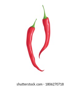 Hot red chilli peppers. Hot burning vegetable. Flat cartoon design style. Group cayenne peppers vector illustration isolated on white background.