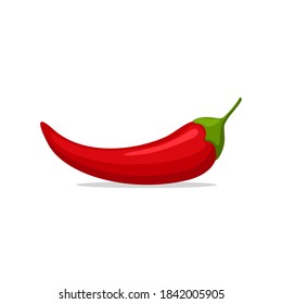 Hot red Chilly pepper isolated on white background, cartoon mexican chilli, paprika icon sign. Spicy food symbol, cayenne pepper. Vector illustration