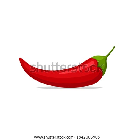 Hot red Chilly pepper isolated on white background, cartoon mexican chilli, paprika icon sign. Spicy food symbol, cayenne pepper. Vector illustration