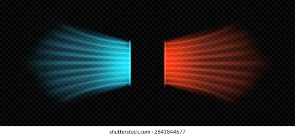 Hot red and cold blue directional airflow. Ideal for visualizing ventilation, AC systems or climate control concepts in modern designs. Vector illustration isolated on transparent grid background