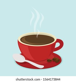 Hot red cup coffee and beans vector