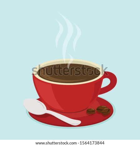 Hot red cup coffee and beans vector