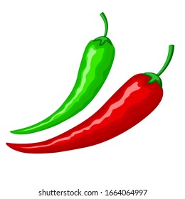 Hot red and green mexican peppers, isolated on white background. Close-up image in bright hot colors. Vector square orientation. For cooking, websites, blogs, advertising
