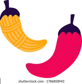 Hot red pepper hanging by thread, concept mexican holiday stuff, five may celebration festival isolated on white, cartoon vector illustration. Foodstuff cinco de mayo feast festivity.