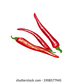 Hot red pepper on a white background. An isolated element.