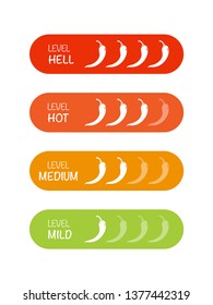 Hot red pepper strength scale. Set of indicator with pepper strength mild, medium, hot and hell. Vector Illustration