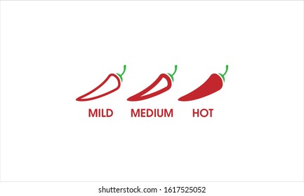 Hot red pepper strength scale indicator with mild, medium, hot and hell positions. Vector stock illustration.