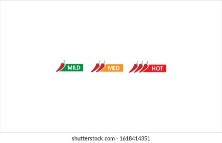 Hot red pepper strength scale indicator with mild, medium, hot and hell positions. Vector stock illustration.