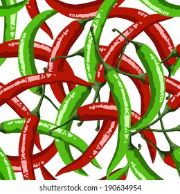 Hot red peppers seamless pattern. Vector illustration