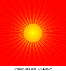 Hot red sun background, vector illustration