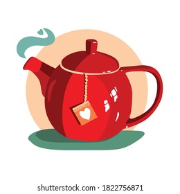 Hot red teapot with tea vector graphics