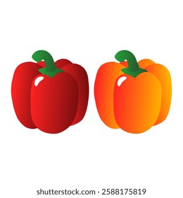 Hot Red Yellow Bell Pepper Vector. Whole Bell Pepper Element. Raw Bell Pepper Icon.